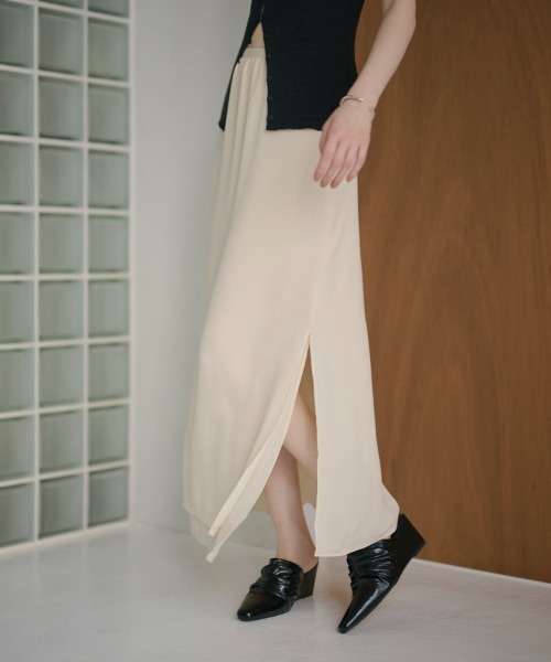 LAULEN(ローレン)の「double hem side slit long skirt /ダブルヘムサイドスリットロングスカート(スカート・レディース・アイボリー/ブラック/ピンク・FREE)」の6枚目の写真