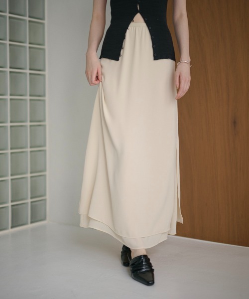 LAULEN(ローレン)の「double hem side slit long skirt /ダブルヘムサイドスリットロングスカート(スカート・レディース・アイボリー/ブラック/ピンク・FREE)」の7枚目の写真