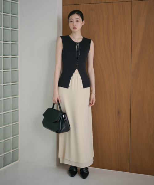 LAULEN(ローレン)の「double hem side slit long skirt /ダブルヘムサイドスリットロングスカート(スカート・レディース・アイボリー/ブラック/ピンク・FREE)」の8枚目の写真