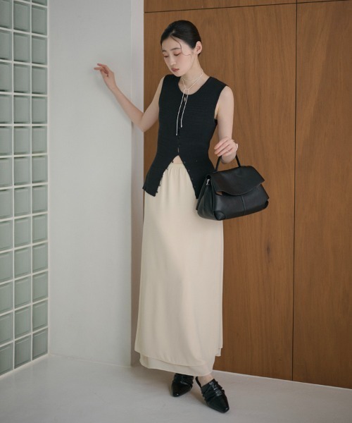 LAULEN(ローレン)の「double hem side slit long skirt /ダブルヘムサイドスリットロングスカート(スカート・レディース・アイボリー/ブラック/ピンク・FREE)」の9枚目の写真