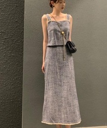 スクエアネック フリンジ マキシスカート セットアップ