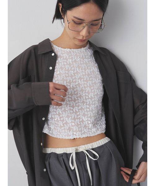MIESROHE（ミースロエ）の「【洗える・接触冷感】サイドスリット　シアーシャツ（シャツ/ブラウス・レディース・ホワイト/ブルー/チャコールグレー・F）」の19枚目の写真