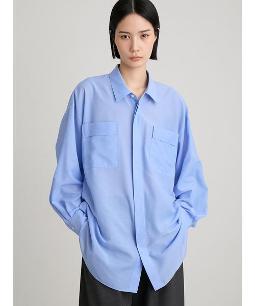 MIESROHE（ミースロエ）の「【洗える・接触冷感】サイドスリット　シアーシャツ（シャツ/ブラウス・レディース・ホワイト/ブルー/チャコールグレー・F）」の22枚目の写真