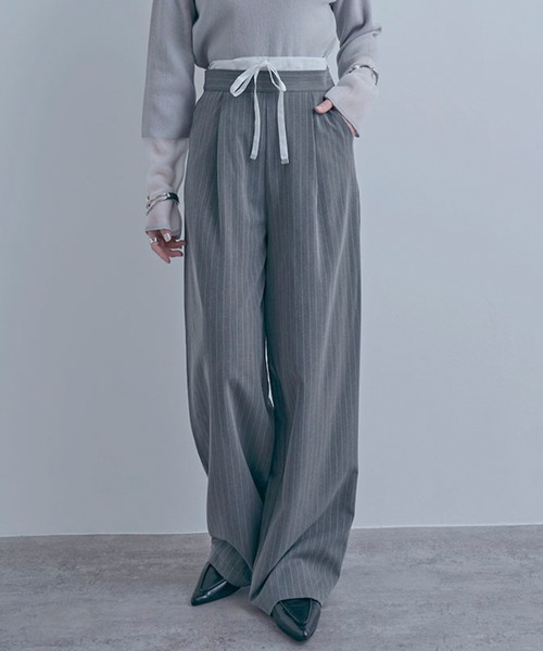 NYLAUS（ナイラス）の「【SG】レイヤード風ダブルウエストパンツ ストライプパンツ（その他パンツ・レディース・ネイビー/グレー/アイボリー・M）」の3枚目の写真