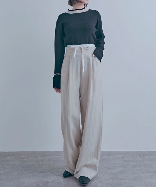 NYLAUS（ナイラス）の「【SG】レイヤード風ダブルウエストパンツ ストライプパンツ（その他パンツ・レディース・ネイビー/グレー/アイボリー・M）」の10枚目の写真