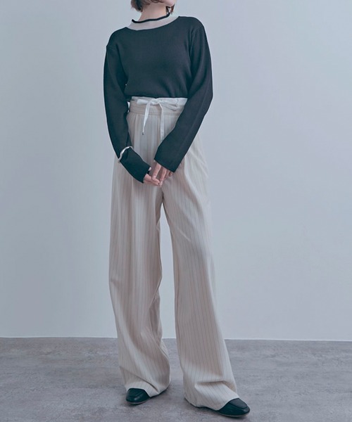 NYLAUS（ナイラス）の「【SG】レイヤード風ダブルウエストパンツ ストライプパンツ（その他パンツ・レディース・ネイビー/グレー/アイボリー・M）」の11枚目の写真