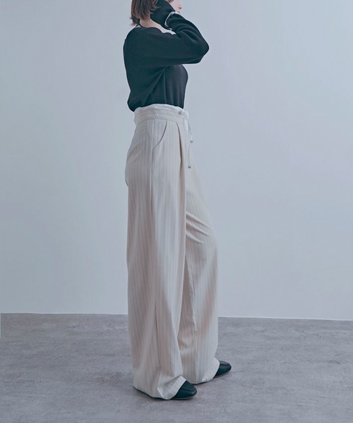 NYLAUS（ナイラス）の「【SG】レイヤード風ダブルウエストパンツ ストライプパンツ（その他パンツ・レディース・ネイビー/グレー/アイボリー・M）」の12枚目の写真