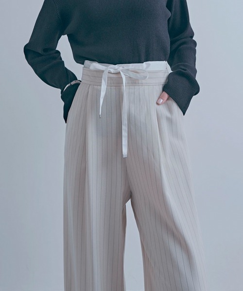NYLAUS（ナイラス）の「【SG】レイヤード風ダブルウエストパンツ ストライプパンツ（その他パンツ・レディース・ネイビー/グレー/アイボリー・M）」の15枚目の写真
