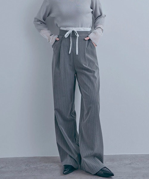 NYLAUS（ナイラス）の「【SG】レイヤード風ダブルウエストパンツ ストライプパンツ（その他パンツ・レディース・ネイビー/グレー/アイボリー・M）」の16枚目の写真