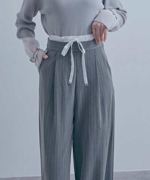 NYLAUS（ナイラス）の「【SG】レイヤード風ダブルウエストパンツ ストライプパンツ（その他パンツ・レディース・ネイビー/グレー/アイボリー・M）」の20枚目の写真