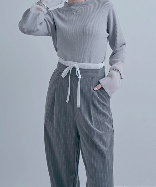 NYLAUS（ナイラス）の「【SG】レイヤード風ダブルウエストパンツ ストライプパンツ（その他パンツ・レディース・ネイビー/グレー/アイボリー・M）」の21枚目の写真