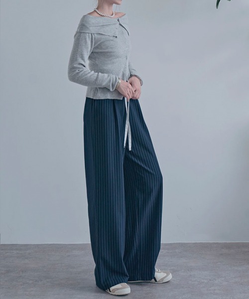 NYLAUS（ナイラス）の「【SG】レイヤード風ダブルウエストパンツ ストライプパンツ（その他パンツ・レディース・ネイビー/グレー/アイボリー・M）」の5枚目の写真