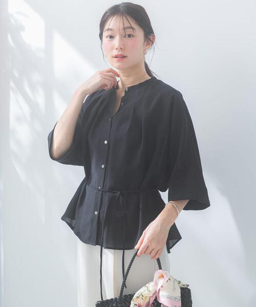 URBAN RESEARCH ROSSO WOMEN(アーバンリサーチ ロッソ)の「『WEB/一部店舗限定』リネン混ドルマンタックブラウス(シャツ/ブラウス・レディース・ブルー系その他/ブラック/オフホワイト・FREE)」の11枚目の写真