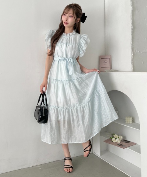 Loueme(ルエム)の「ドットティアードリボンロングワンピース(ワンピース・レディース・ホワイト/ライトグリーン/ピンク/ライトブルー・FREE)」の3枚目の写真