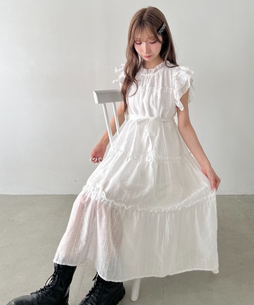 Loueme(ルエム)の「ドットティアードリボンロングワンピース(ワンピース・レディース・ホワイト/ライトグリーン/ピンク/ライトブルー・FREE)」の13枚目の写真