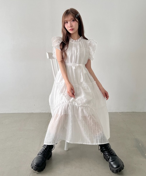 Loueme(ルエム)の「ドットティアードリボンロングワンピース(ワンピース・レディース・ホワイト/ライトグリーン/ピンク/ライトブルー・FREE)」の15枚目の写真