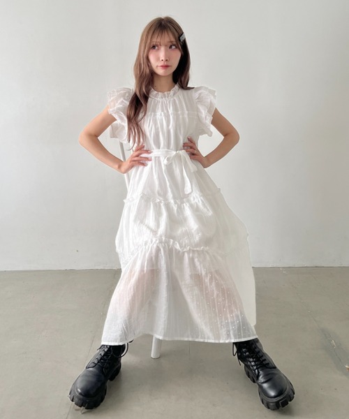 Loueme(ルエム)の「ドットティアードリボンロングワンピース(ワンピース・レディース・ホワイト/ライトグリーン/ピンク/ライトブルー・FREE)」の14枚目の写真