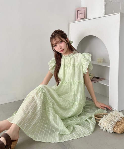 Loueme(ルエム)の「ドットティアードリボンロングワンピース(ワンピース・レディース・ホワイト/ライトグリーン/ピンク/ライトブルー・FREE)」の10枚目の写真