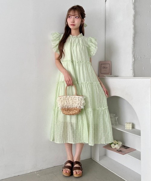 Loueme(ルエム)の「ドットティアードリボンロングワンピース(ワンピース・レディース・ホワイト/ライトグリーン/ピンク/ライトブルー・FREE)」の11枚目の写真