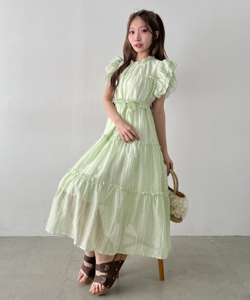 Loueme(ルエム)の「ドットティアードリボンロングワンピース(ワンピース・レディース・ホワイト/ライトグリーン/ピンク/ライトブルー・FREE)」の5枚目の写真