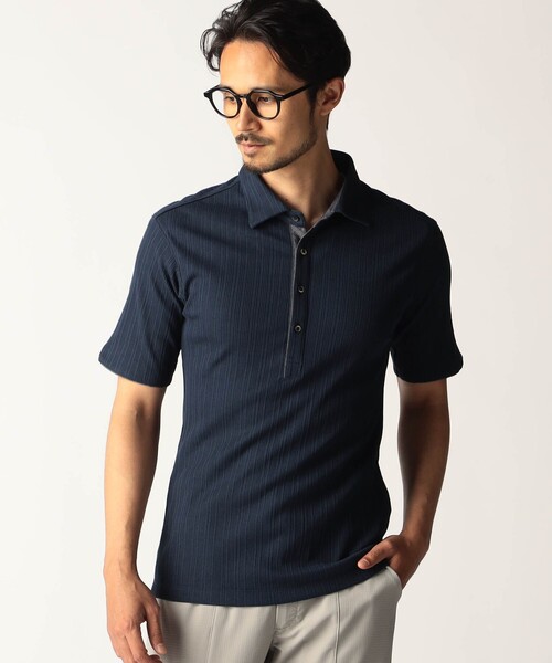 NICOLE CLUB FOR MEN（ニコルクラブフォーメン）の「ランダムテレコセミワイドカラーポロシャツ（ポロシャツ・メンズ・ブルー/レッド/ホワイト/ネイビー・L/M/XL/XXL）」の3枚目の写真
