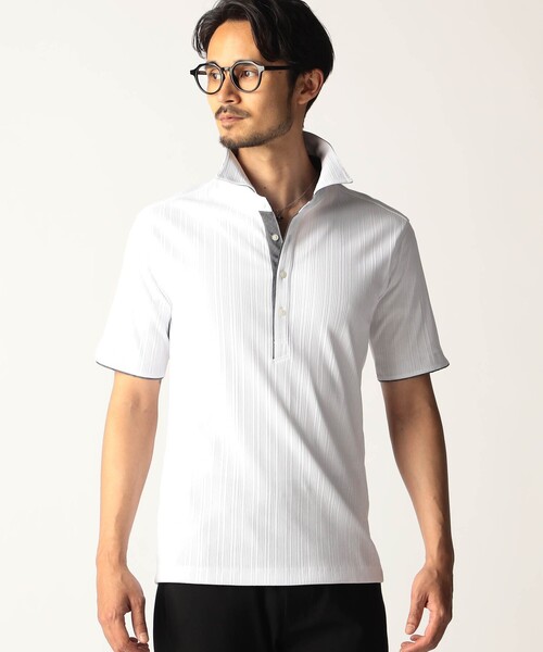 NICOLE CLUB FOR MEN（ニコルクラブフォーメン）の「ランダムテレコセミワイドカラーポロシャツ（ポロシャツ・メンズ・ブルー/レッド/ホワイト/ネイビー・L/M/XL/XXL）」の2枚目の写真
