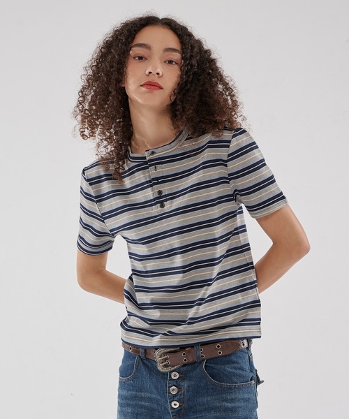BI COLOR BORDER HENRY T/バイカラーボーダーヘンリーT（Tシャツ