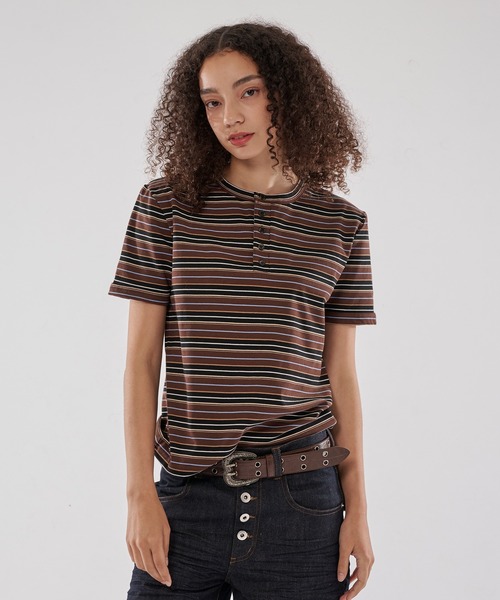 BI COLOR BORDER HENRY T/バイカラーボーダーヘンリーT（Tシャツ