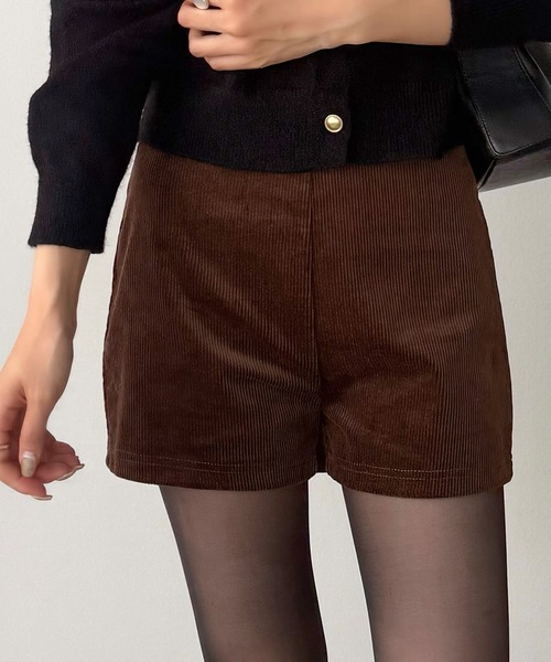 callautia(カラウティア)の「コーデュロイハイウエストショートパンツ(その他パンツ・レディース・ブラック/ブラウン/グレー・MEDIUM/SMALL/LARGE)」の3枚目の写真