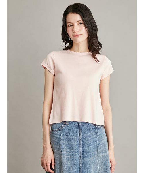 Mila Owen(ミラオーウェン)の「【接触冷感】スカラップデザインコンパクトTシャツ(Tシャツ/カットソー・レディース・ホワイト/ブラック/ピンク/ブラウン・F)」の4枚目の写真