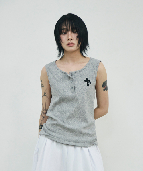 SCALLYWAG（スカリーワグ）の「ダブルクロスヘンリーネックスリーブレス[グレー]（Tシャツ/カットソー・レディース・その他・MEDIUM/LARGE）」の6枚目の写真