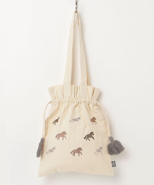 artipur COTTAGE(アルティプールコテージ)の「TKK : ウマ刺繍巾着バッグ(トートバッグ・レディース・ナチュラル/ピンク/ブラック・FREE)」の8枚目の写真