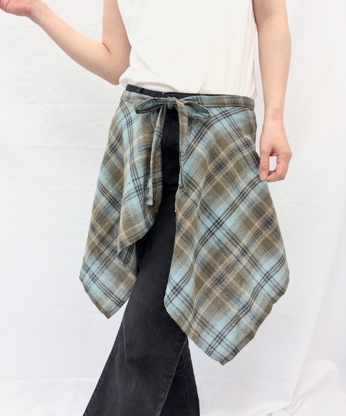 Alite cloth(アリーテクロス)の「チェック柄 ラップ巻レイヤードスカート(スカート・レディース・ブルー/イエロー/ブラック/ライトブルー/ブラウン・FREE)」の1枚目の写真