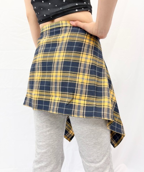 Alite cloth(アリーテクロス)の「チェック柄 ラップ巻レイヤードスカート(スカート・レディース・ブルー/イエロー/ブラック/ライトブルー/ブラウン・FREE)」の11枚目の写真