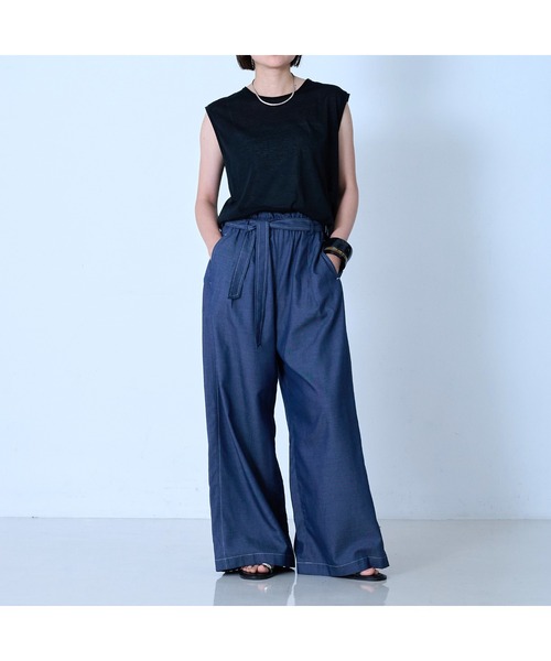 qualite(カリテ)の「【涼やか素材】コットンリヨセルデニムワイドパンツ(デニムパンツ・レディース・インディゴブルー・36/38)」の7枚目の写真