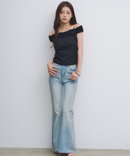 HEIREN(ヘイレーン)の「フリルオフショルトップス(Tシャツ/カットソー・レディース・ホワイト/ブラック・FREE)」の20枚目の写真