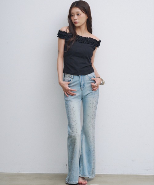 HEIREN(ヘイレーン)の「フリルオフショルトップス(Tシャツ/カットソー・レディース・ホワイト/ブラック・FREE)」の21枚目の写真