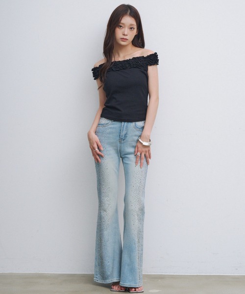 HEIREN(ヘイレーン)の「フリルオフショルトップス(Tシャツ/カットソー・レディース・ホワイト/ブラック・FREE)」の22枚目の写真