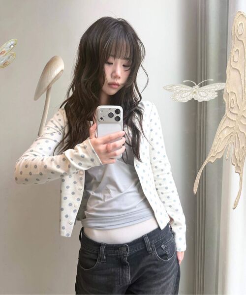 MIRECO（ミレコ）の「SOFT DOT JACQUARD CARDIGAN IVORY（カーディガン/ボレロ・レディース・その他・FREE）」の6枚目の写真