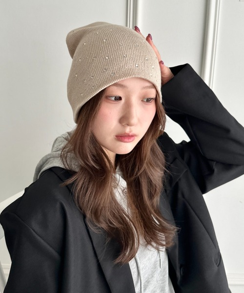 CLEA(クレア)の「ラインストーンビジュー付きニット帽(ニットキャップ/ビーニー・レディース・ブラック/ベージュ/ホワイト/グレー・FREE)」の21枚目の写真