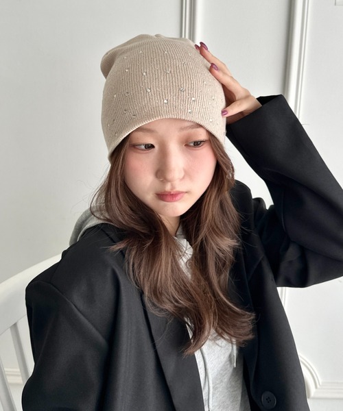 CLEA(クレア)の「ラインストーンビジュー付きニット帽(ニットキャップ/ビーニー・レディース・ブラック/ベージュ/ホワイト/グレー・FREE)」の22枚目の写真