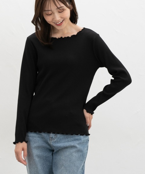 Honeys(ハニーズ)の「メロー使いトップス(Tシャツ/カットソー・レディース・ブラウン系その他2/アイボリー/ボルドー/ベージュ系その他2/ブラック・M/LL/L/S)」の3枚目の写真