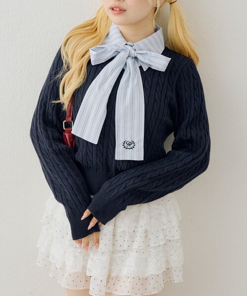 continuer de NICE CLAUP(コンティニューデナイスクラップ)の「ドッキングボウタイニット(ニット/セーター・レディース・トップグレー/ボルドー/アイボリー/ネイビー/ブラウン・FREE)」の15枚目の写真