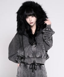 REFLEM（レフレム）の「『REFLEM/レフレム』ファー付きクロス刺繍クロップドZIPフーディー/クロップド丈ジップパーカー（パーカー）」