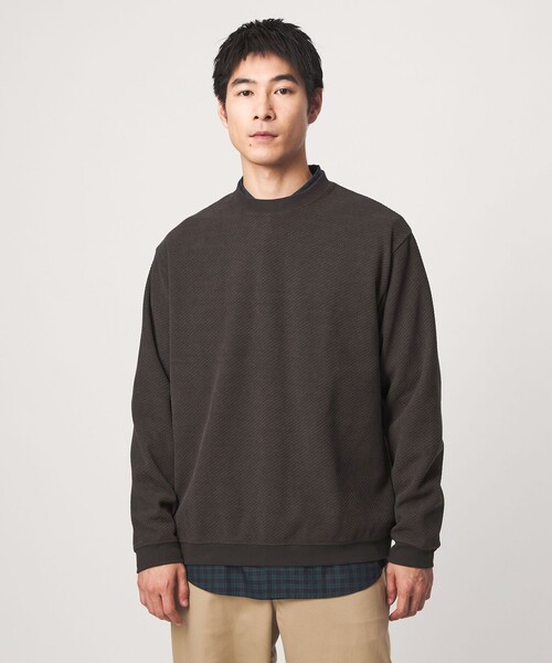 green label relaxing(グリーンレーベルリラクシング)の「モール ジャガード クルーネック 長袖 カットソー(Tシャツ/カットソー・メンズ・ダークブラウン/ライトグレー/ダークグレー/オリーブ・XL/L/M/S)」の3枚目の写真
