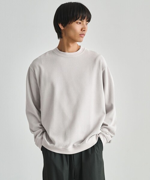 green label relaxing(グリーンレーベルリラクシング)の「モール ジャガード クルーネック 長袖 カットソー(Tシャツ/カットソー・メンズ・ダークブラウン/ライトグレー/ダークグレー/オリーブ・XL/L/M/S)」の1枚目の写真