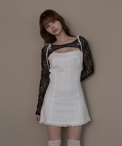 M DOLLY（エムドリー）の「Petite frill daisy mini dress / プチフリルデイジーミニドレス（ワンピース・レディース・ホワイト/ブラック・FREE）」の5枚目の写真