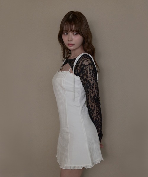 M DOLLY（エムドリー）の「Petite frill daisy mini dress / プチフリルデイジーミニドレス（ワンピース・レディース・ホワイト/ブラック・FREE）」の7枚目の写真
