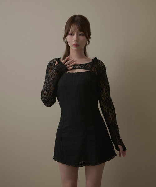 M DOLLY（エムドリー）の「Petite frill daisy mini dress / プチフリルデイジーミニドレス（ワンピース・レディース・ホワイト/ブラック・FREE）」の10枚目の写真