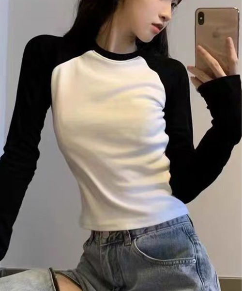 CHUN CHUN NOTES(チュンチュンノーツ)の「シンプル配色ラウンドネックフィット長袖シャツ(Tシャツ/カットソー・レディース・グレー/ホワイト・M)」の17枚目の写真